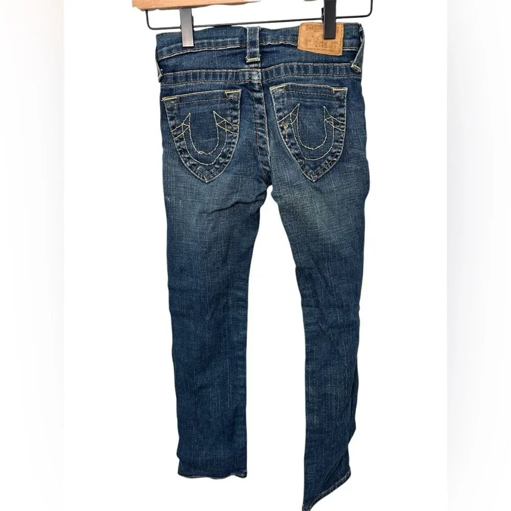 True Religion Kids Skinny Dark Wash Jeans size 7 Logo Horseshoe EUC